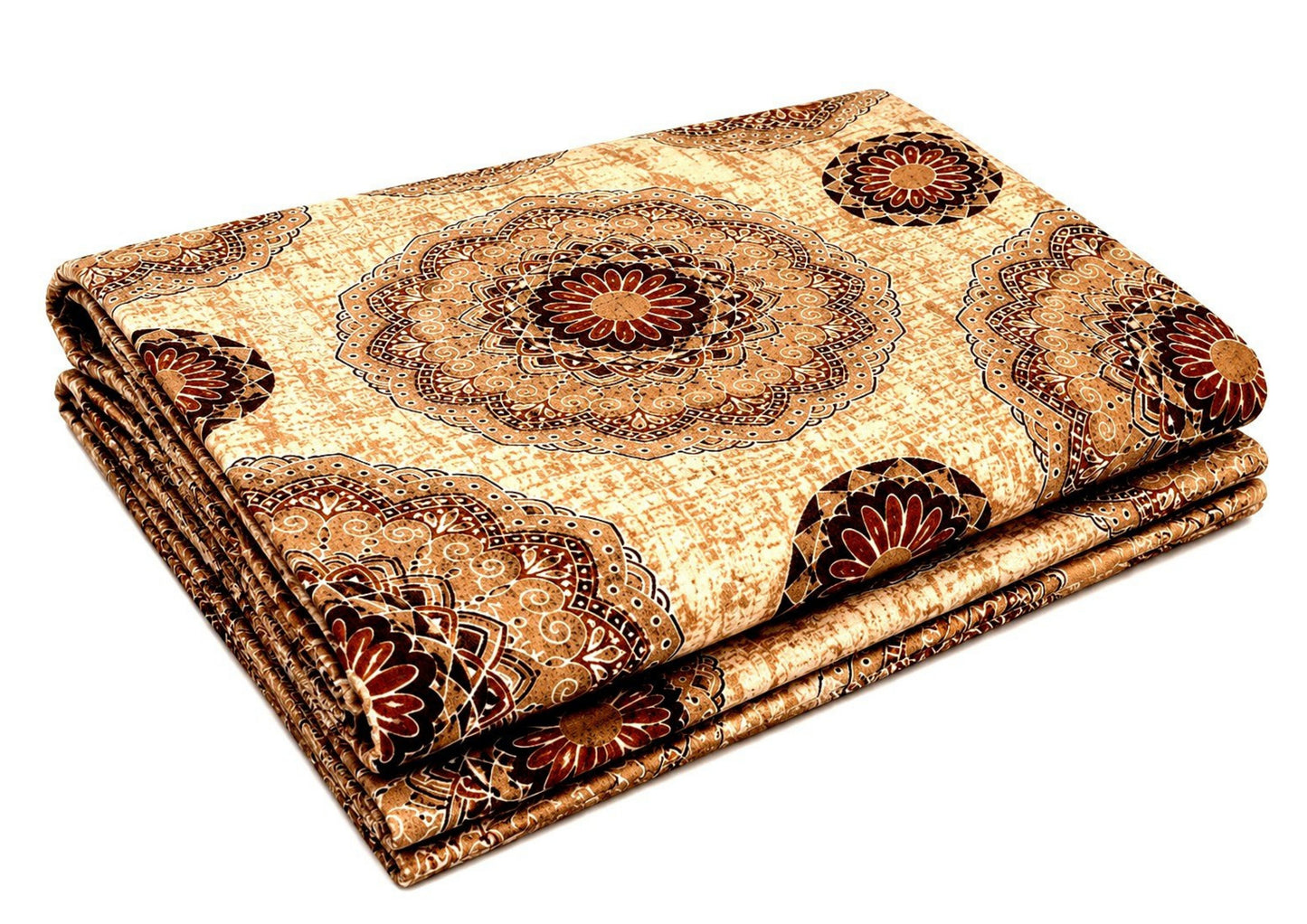 Parish Handlooms 100% Cotton Double Flat Bedsheet | 210 TC Royal Mandala Medallion Summer Bedding Set with 2 Pillow Covers (Rust Orange & Ochre)