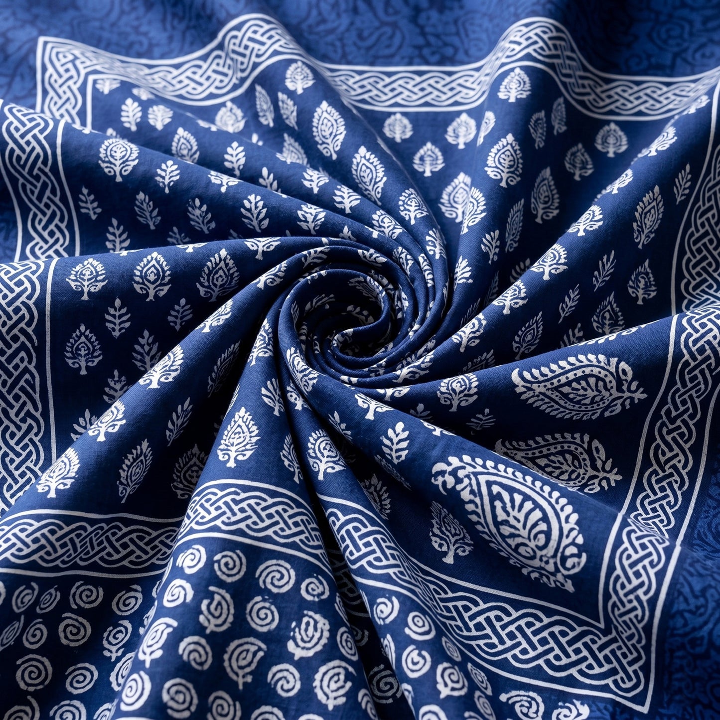 Parish Handlooms Cotton Double Flat 200 TC Printed 1 Summer Bedsheet with 2 Pillow Covers (Deep Blue White)