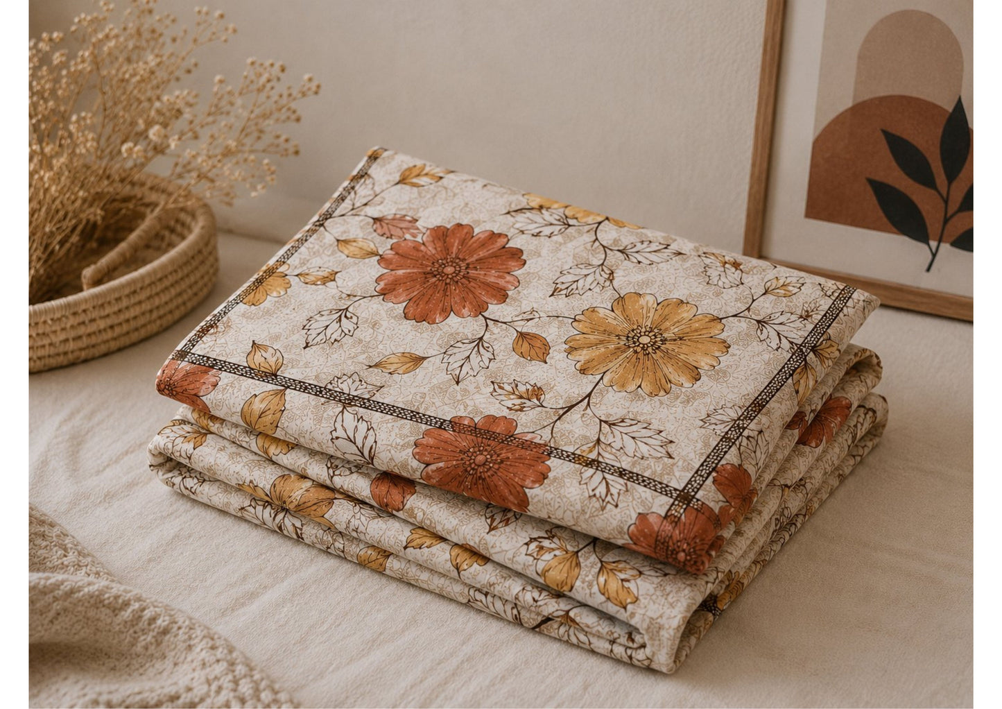 Parish Handlooms 100% Cotton Double Flat Bedsheet | 210 TC Breathable Summer Bedding Set with 2 Pillow Covers (Printed)