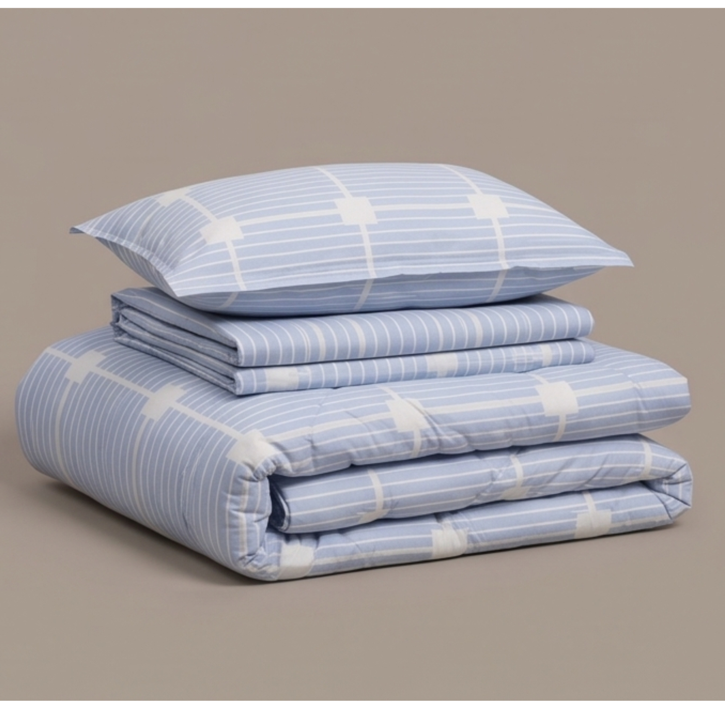 Parish Handlooms Geometric Cotton Double Bedding Set 1 Double Comforter with 1 Double Bedsheet and 2 Pillow Covers (Light Blue, All Season)