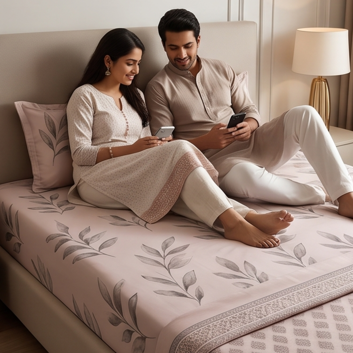Parish Handlooms Cotton Double Fitted (Elastic) 210 TC Printed 1 Summer Bedsheet with 2 Pillow Covers