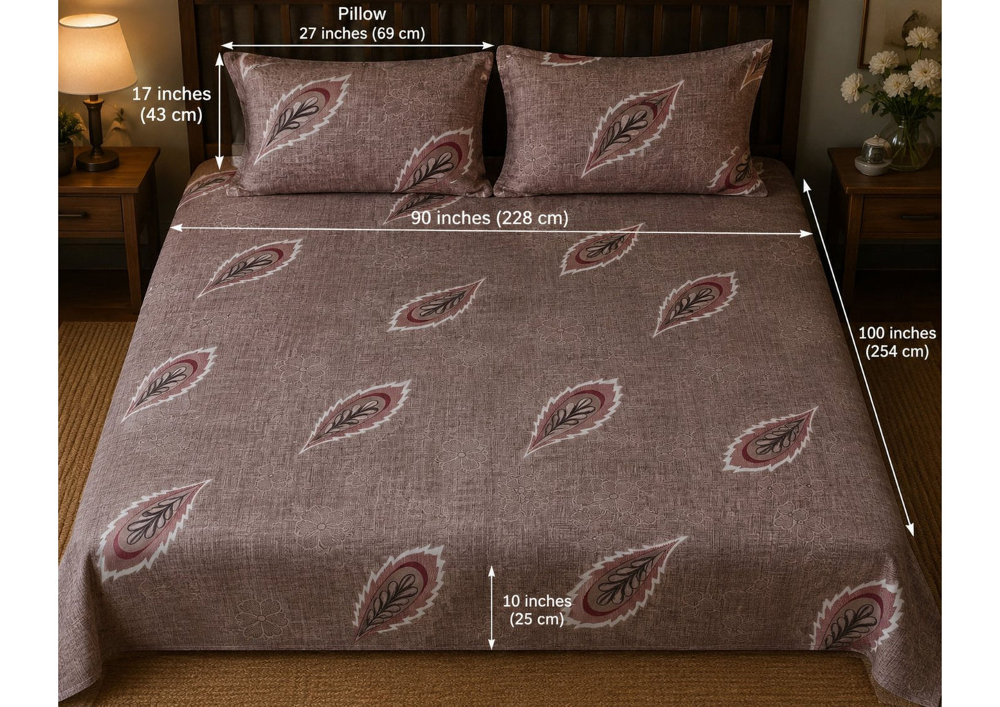 Parish Handlooms 100% Cotton Double Flat Bedsheet | 210 TC Breathable Summer Bedding Set with 2 Pillow Covers (Printed)
