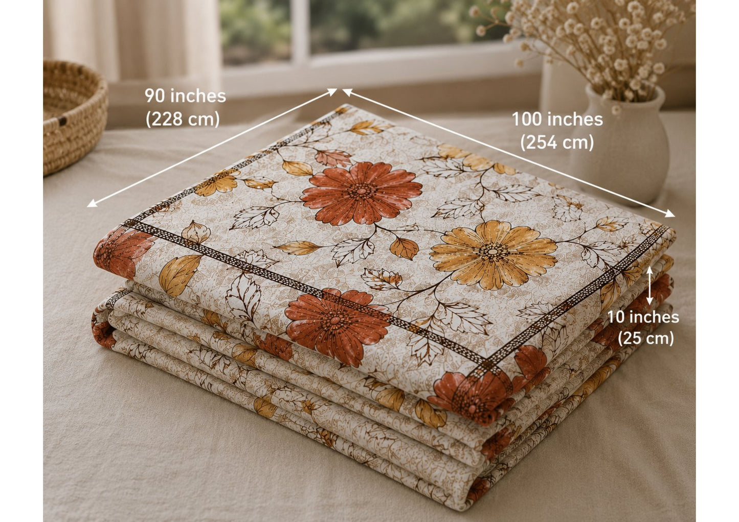 Parish Handlooms 100% Cotton Double Flat Bedsheet | 210 TC Breathable Summer Bedding Set with 2 Pillow Covers (Printed)