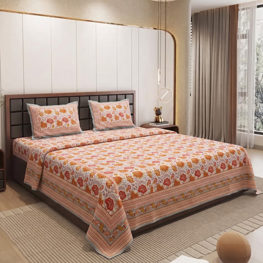 Parish Handlooms Cotton Double Flat 200 TC Printed Summer Bedsheet with 2 Pillow Covers
