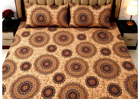 Parish Handlooms 100% Cotton Double Flat Bedsheet | 210 TC Royal Mandala Medallion Summer Bedding Set with 2 Pillow Covers (Rust Orange & Ochre)