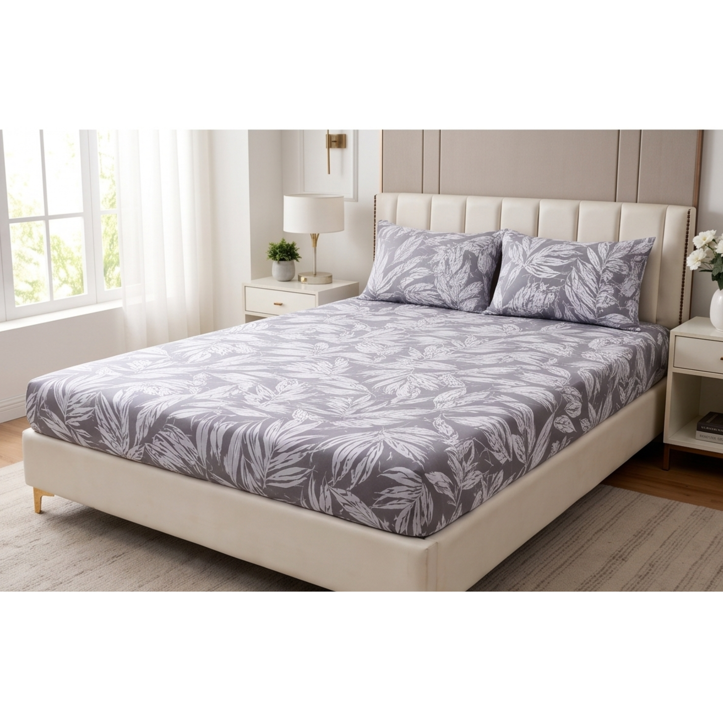 Parish Handlooms Cotton Double Fitted (Elastic) 210 TC Floral 1 Summer Bedsheet with 2 Pillow Covers