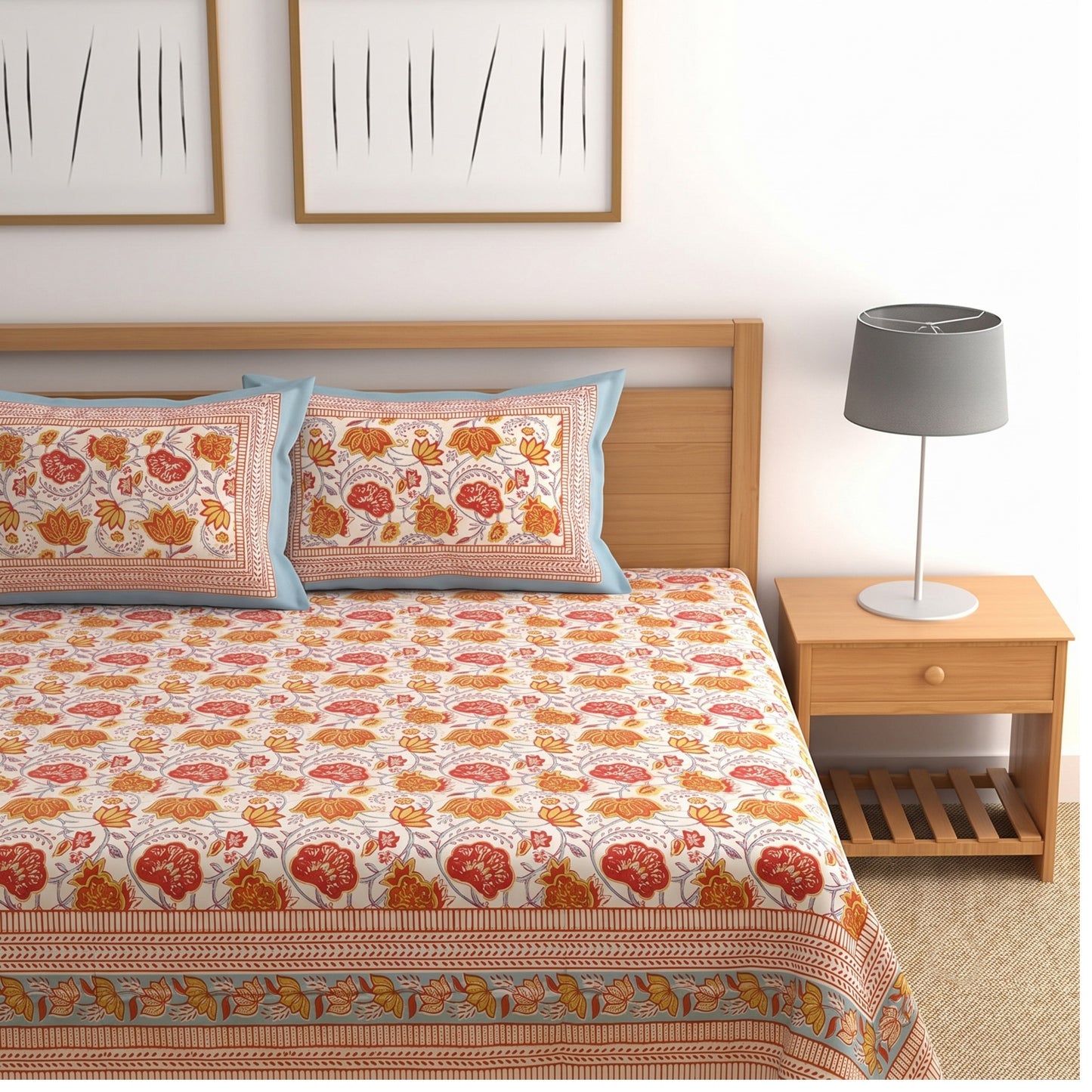 Parish Handlooms Cotton Double Flat 200 TC Printed Summer Bedsheet with 2 Pillow Covers