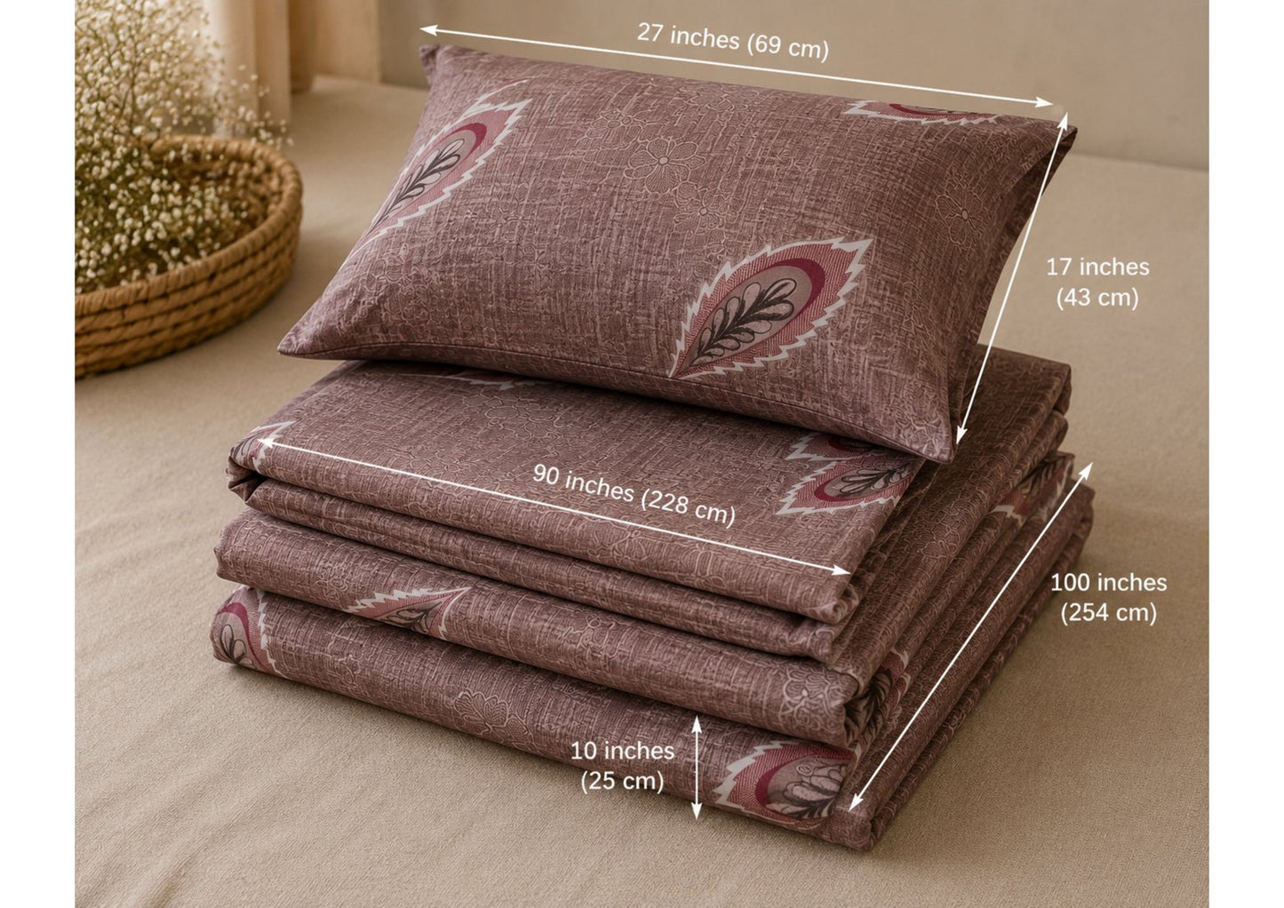 Parish Handlooms 100% Cotton Double Flat Bedsheet | 210 TC Breathable Summer Bedding Set with 2 Pillow Covers (Printed)