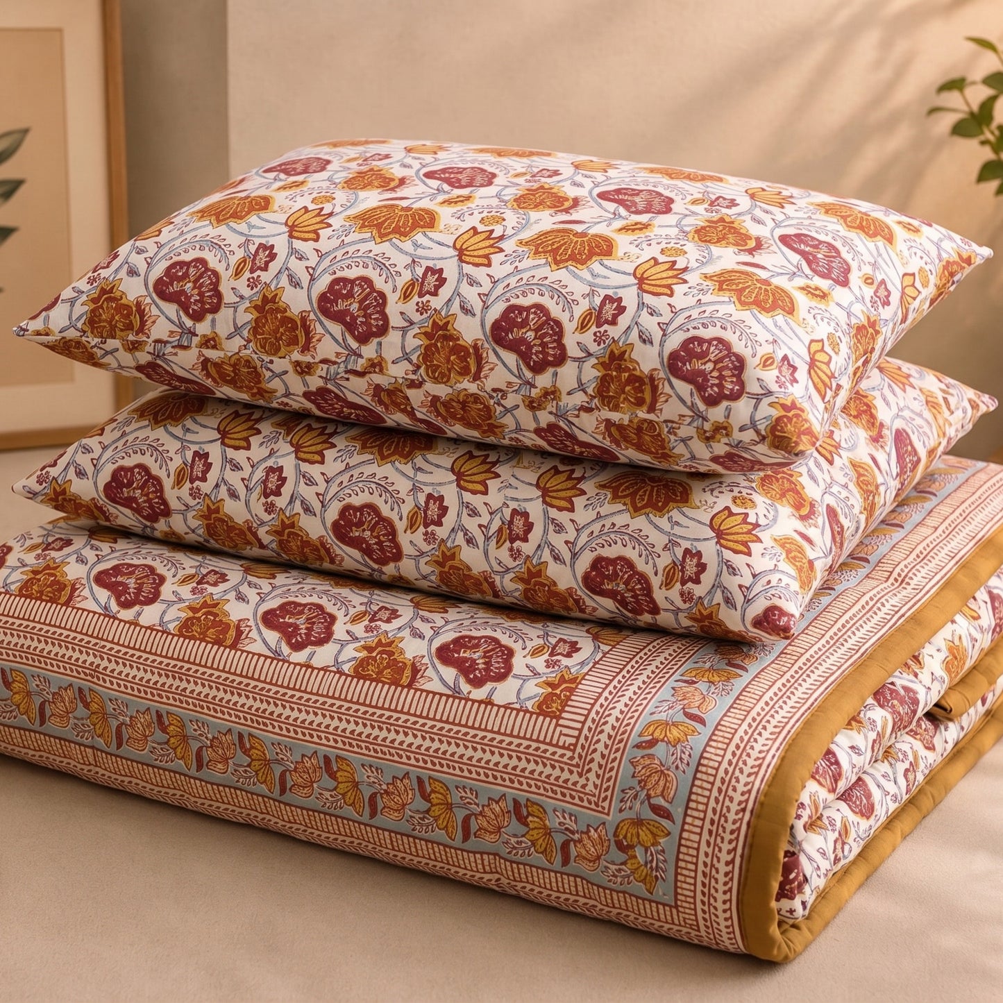 Parish Handlooms Cotton Double Flat 200 TC Printed Summer Bedsheet with 2 Pillow Covers