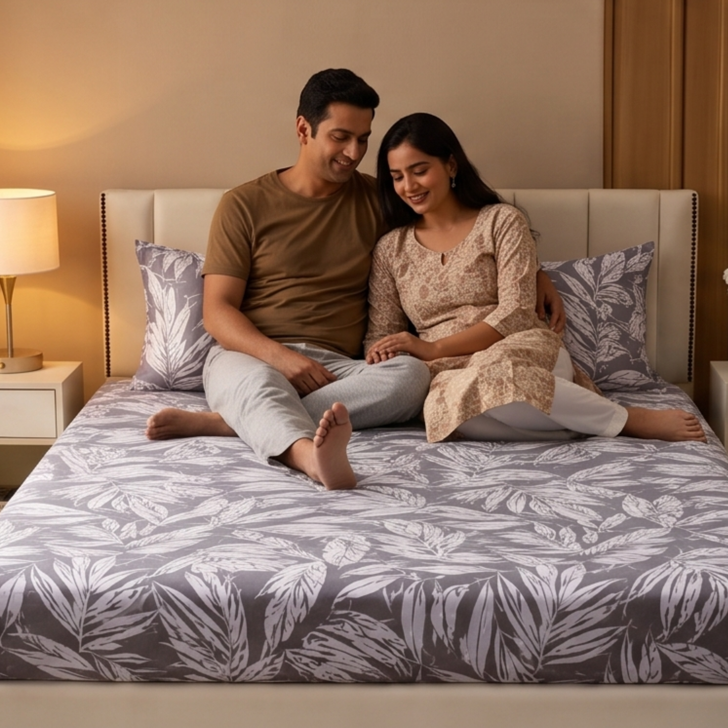 Parish Handlooms Cotton Double Fitted (Elastic) 210 TC Floral 1 Summer Bedsheet with 2 Pillow Covers