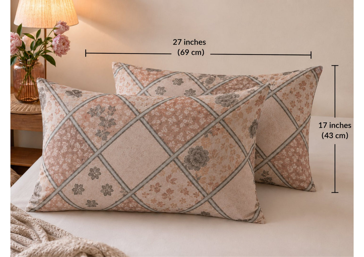 Parish Handlooms 100% Cotton Double Flat Bedsheet | 210 TC Geometric Floral Summer Bedding Set with 2 Pillow Covers (Brown & Beige)