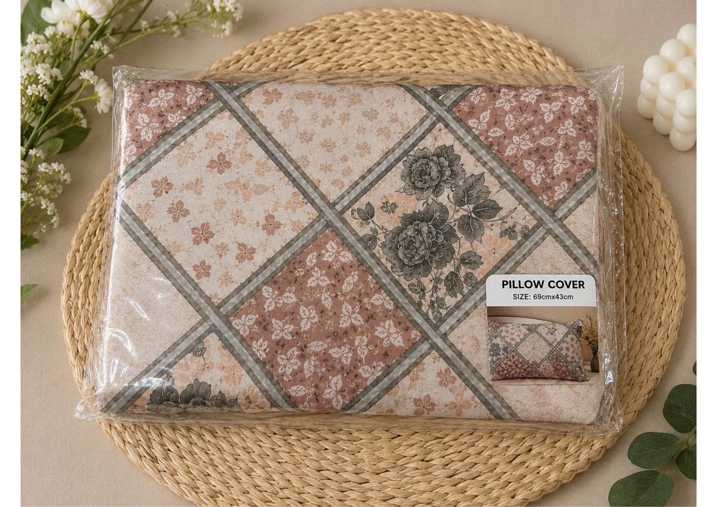 Parish Handlooms 100% Cotton Double Flat Bedsheet | 210 TC Geometric Floral Summer Bedding Set with 2 Pillow Covers (Brown & Beige)