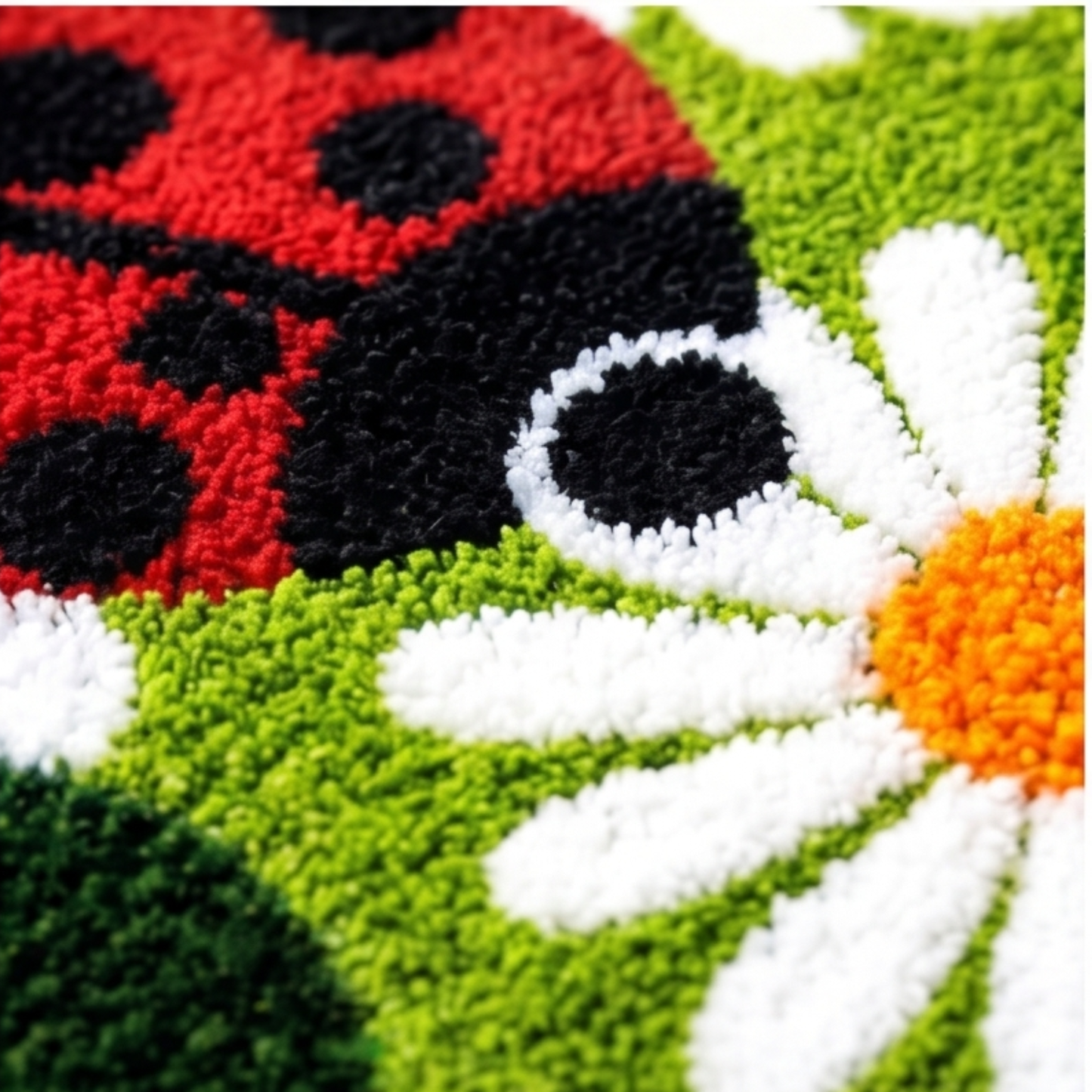 Parish Handlooms Premium Round Ladybug & Daisy Flower Door Mat | Soft Anti-Slip Kids Room & Entrance Floor Rug