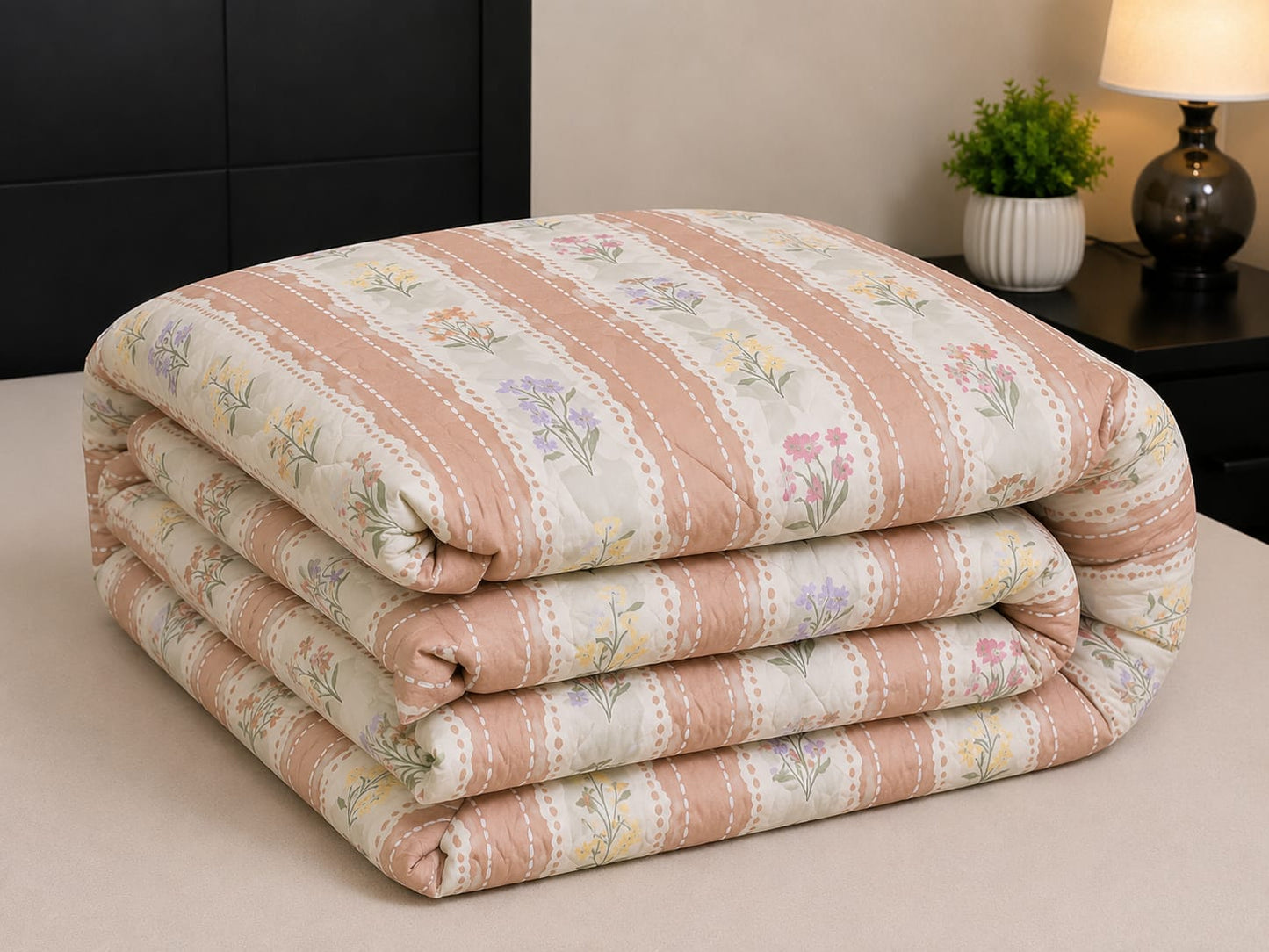 Parish Handlooms Floral Cotton Double Bedding Set 1 Double Comforter with 1 Double Bedsheet and 2 Pillow Covers (Multicolor, All Season)