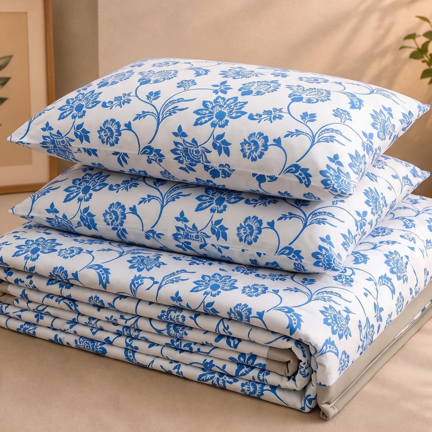 Parish Handlooms Cotton Double Flat 200 TC Floral 1 AC Bedsheet with 2 Pillow Covers (Grey)