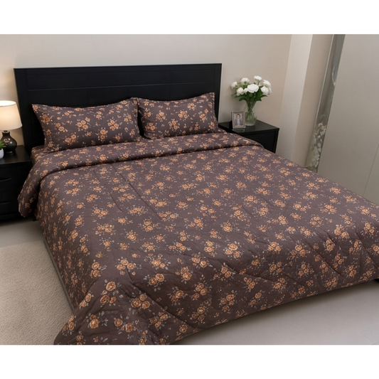 Parish Handlooms Floral Cotton Double Bedding Set 1 Double Comforter with 1 Double Bedsheet and 2 Pillow Covers (Brown, All Season)
