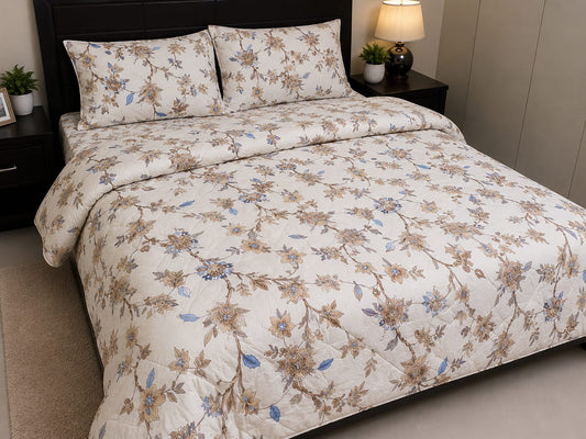 Parish Handlooms Floral Cotton Double Bedding Set 1 Double Comforter with 1 Double Bedsheet and 2 Pillow Covers (Beige, All Season)