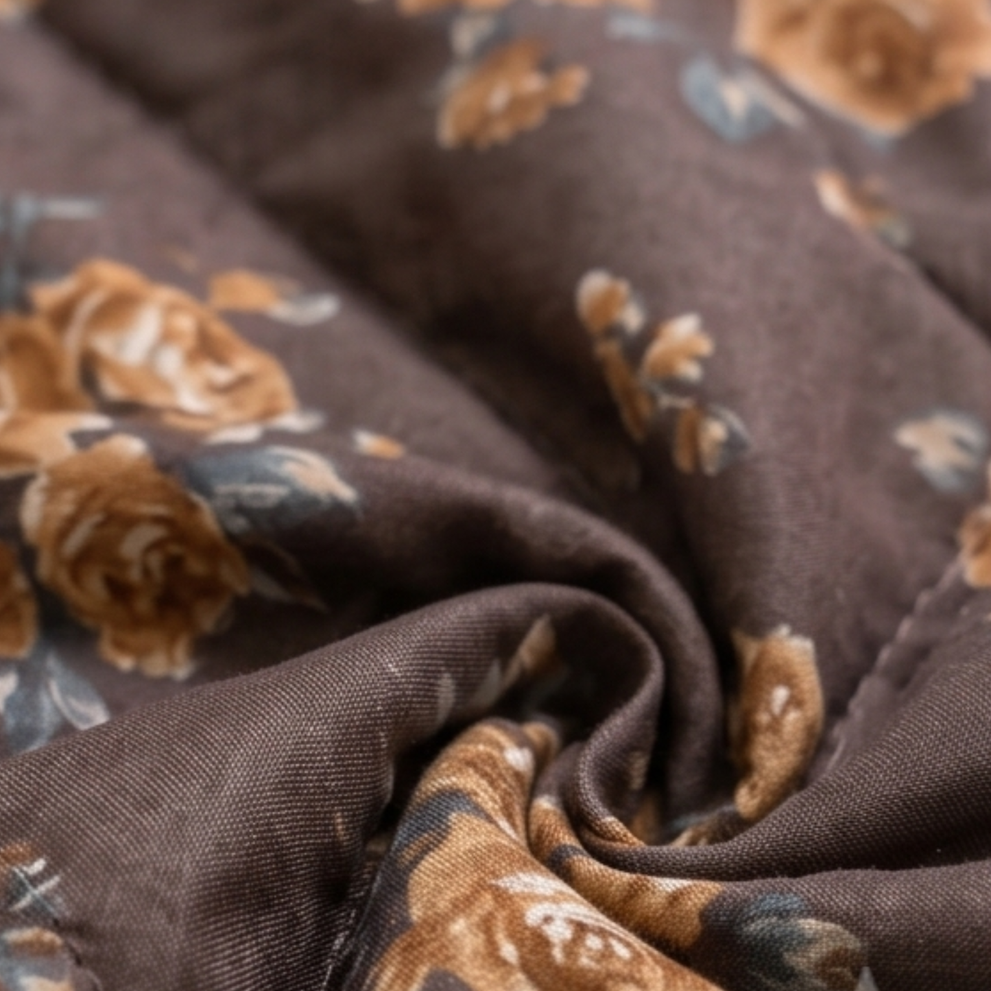 Parish Handlooms Floral Cotton Double Bedding Set 1 Double Comforter with 1 Double Bedsheet and 2 Pillow Covers (Brown, All Season)