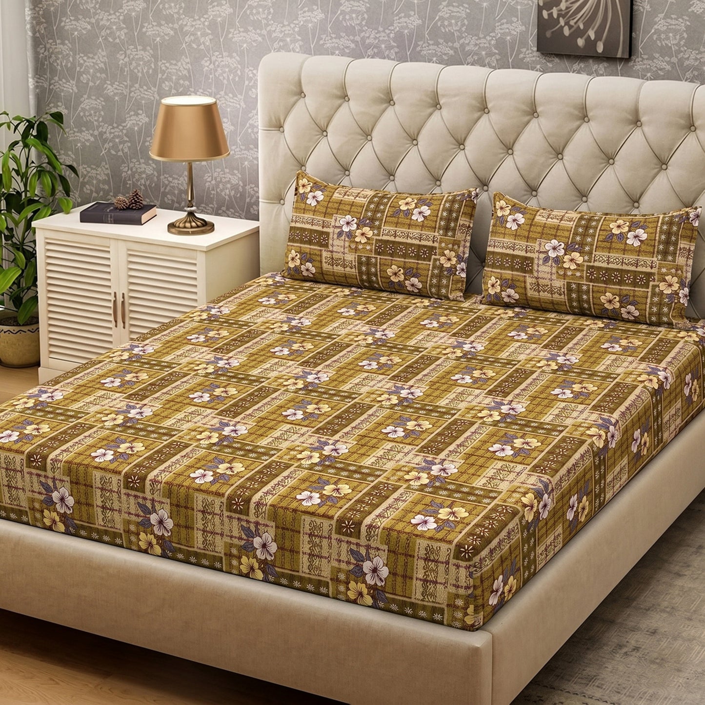Parish Handlooms Cotton Double Flat 200 TC Printed 1 Summer Bedsheet with 2 Pillow Covers