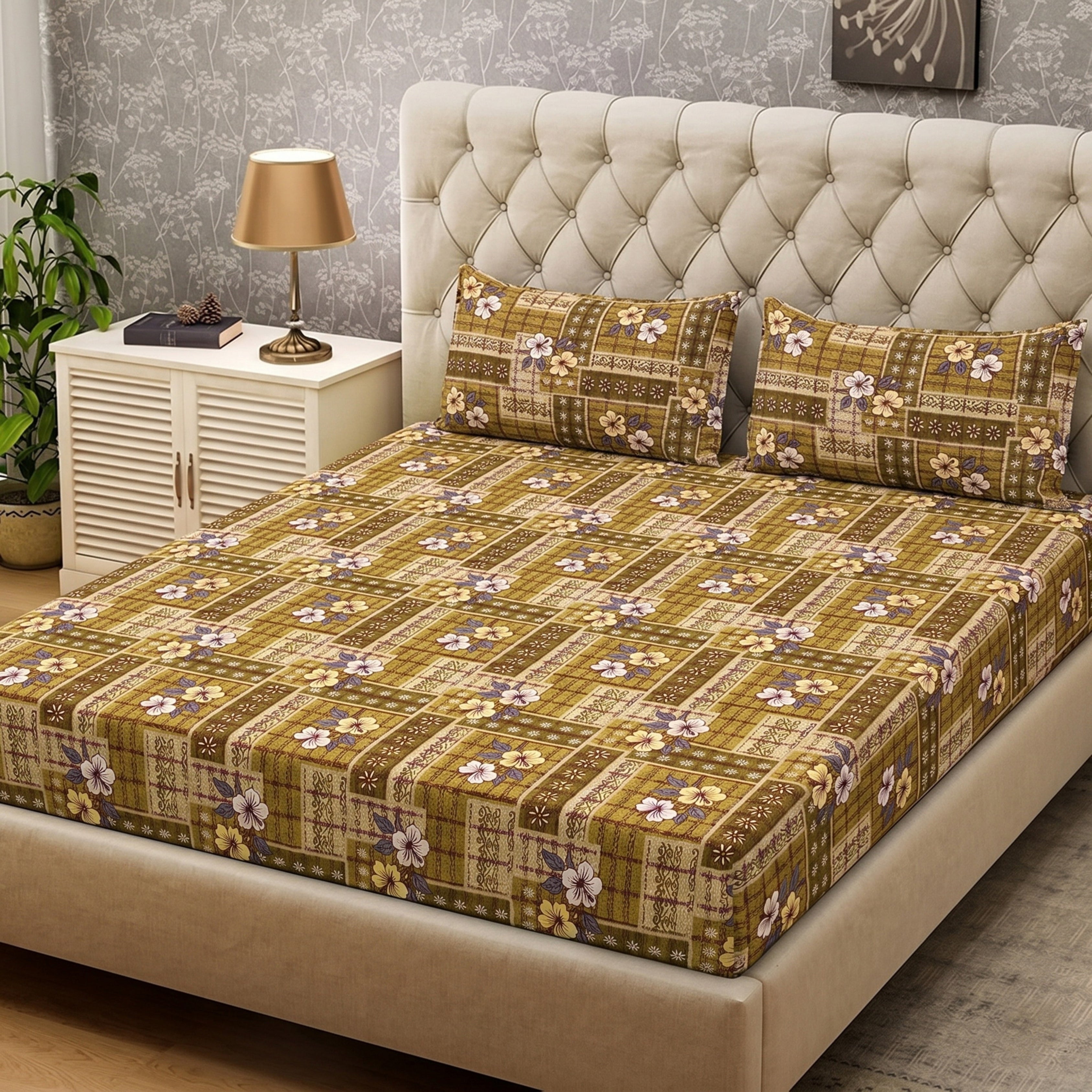 Parish Handlooms Cotton Double Flat 200 TC Printed 1 Summer Bedsheet with 2 Pillow Covers