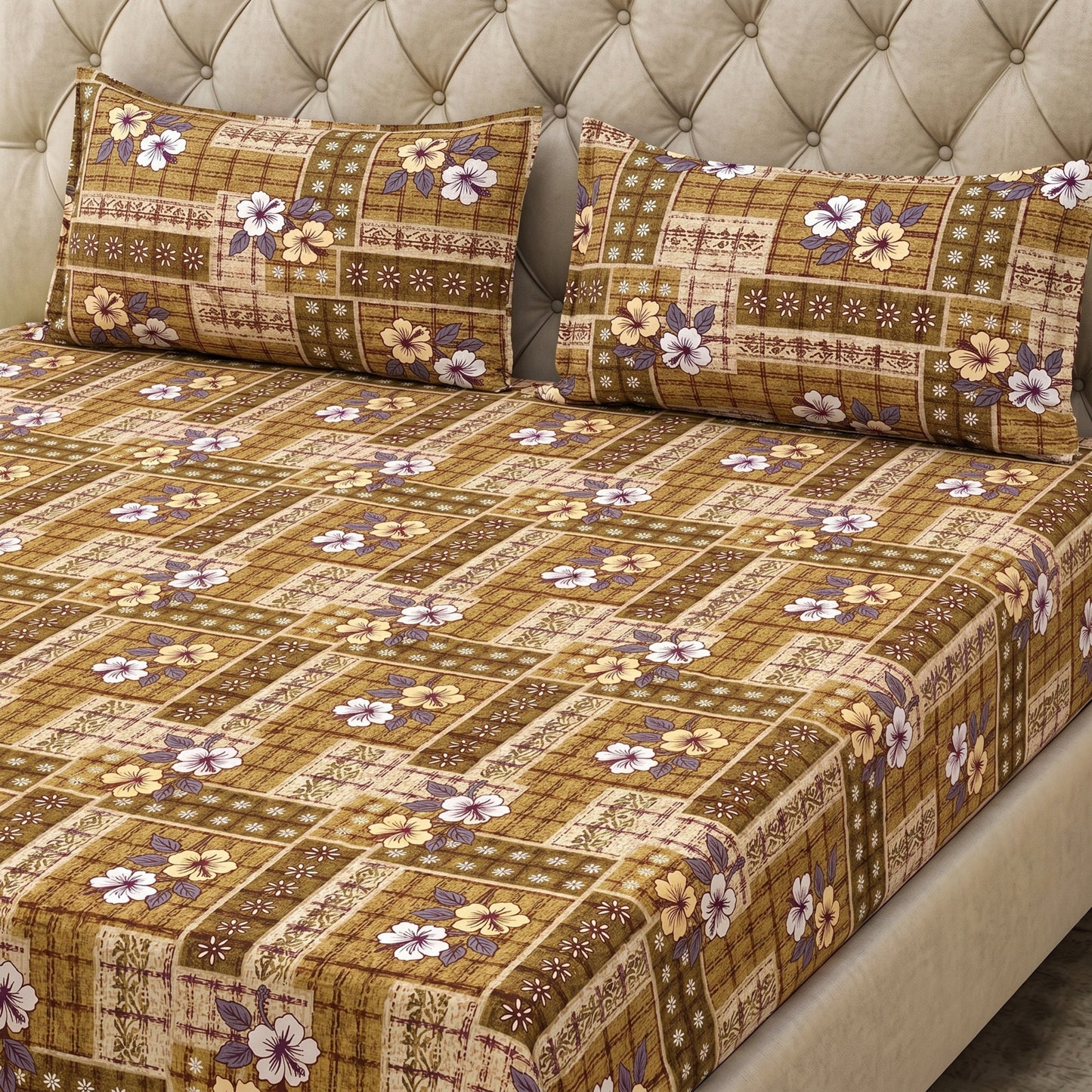 Parish Handlooms Cotton Double Flat 200 TC Printed 1 Summer Bedsheet with 2 Pillow Covers