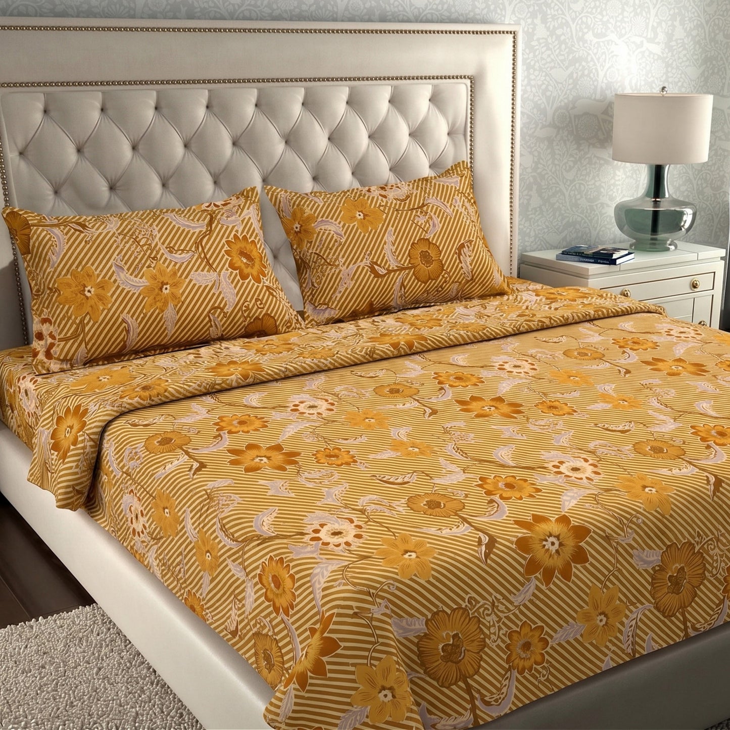 Parish Handlooms Cotton Double Flat 200 TC Printed 1 Summer Bedsheet with 2 Pillow Covers