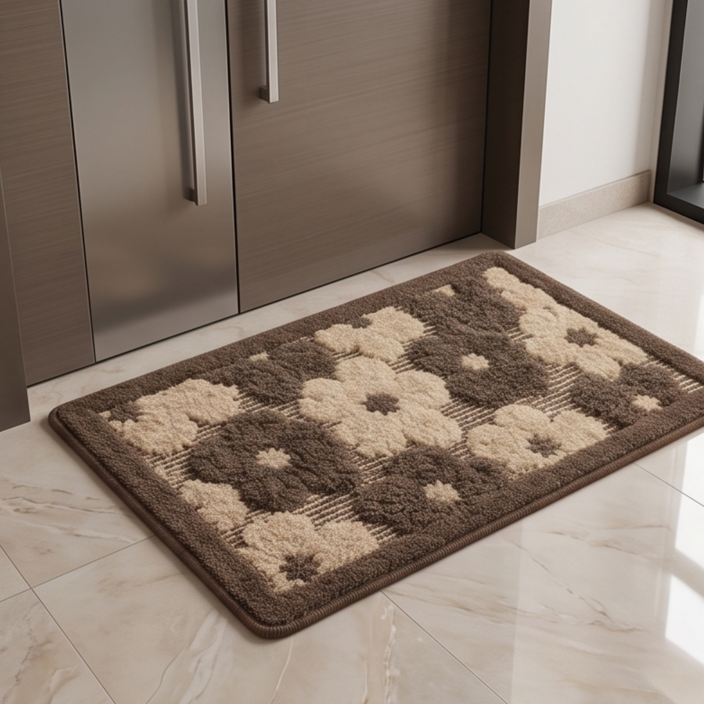 Parish Handlooms Premium Floral Print Door Mat | Soft Anti-Slip Washable Entrance Foot Mat (Brown & Beige)