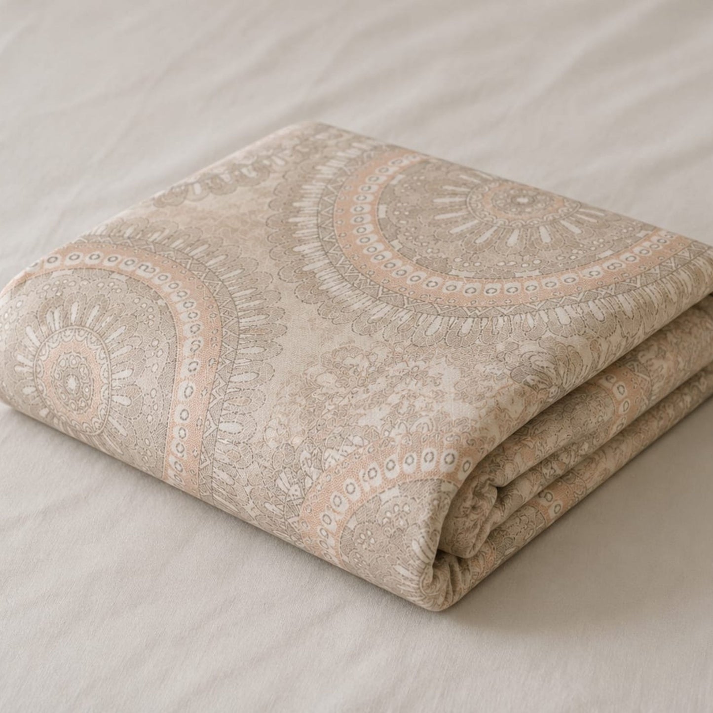 Parish Handlooms 100% Cotton Double Flat Bedsheet | 210 TC Vintage Mandala Summer Bedding Set with 2 Pillow Covers (Beige & Peach)