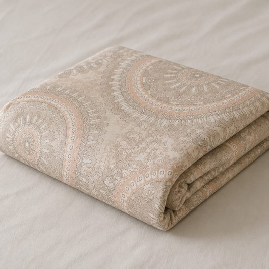 Parish Handlooms 100% Cotton Double Flat Bedsheet | 210 TC Vintage Mandala Summer Bedding Set with 2 Pillow Covers (Beige & Peach)