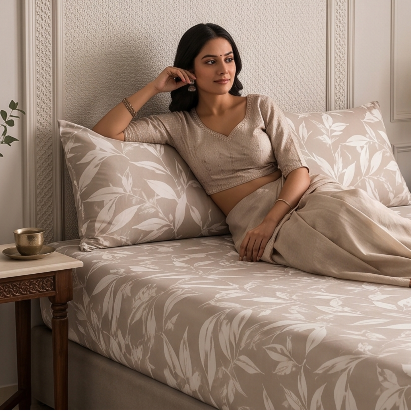 Parish Handlooms Cotton Double Fitted (Elastic) 210 TC Printed 1 Summer Bedsheet with 2 Pillow Covers
