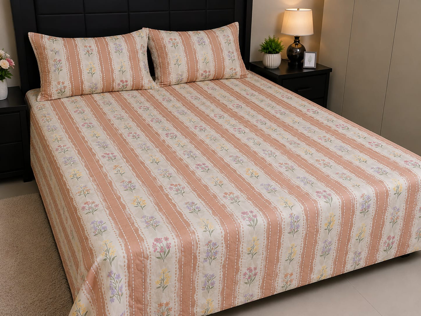 Parish Handlooms Floral Cotton Double Bedding Set 1 Double Comforter with 1 Double Bedsheet and 2 Pillow Covers (Multicolor, All Season)