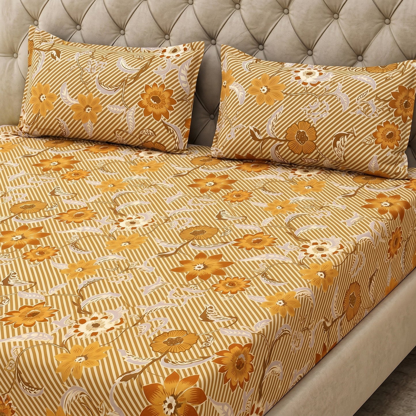 Parish Handlooms Cotton Double Flat 200 TC Printed 1 Summer Bedsheet with 2 Pillow Covers
