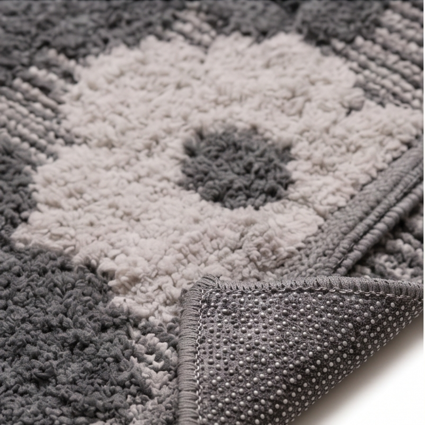 Parish Handlooms Premium Floral Print Door Mat | Soft Anti-Slip Washable Entrance Foot Mat (Grey & White)