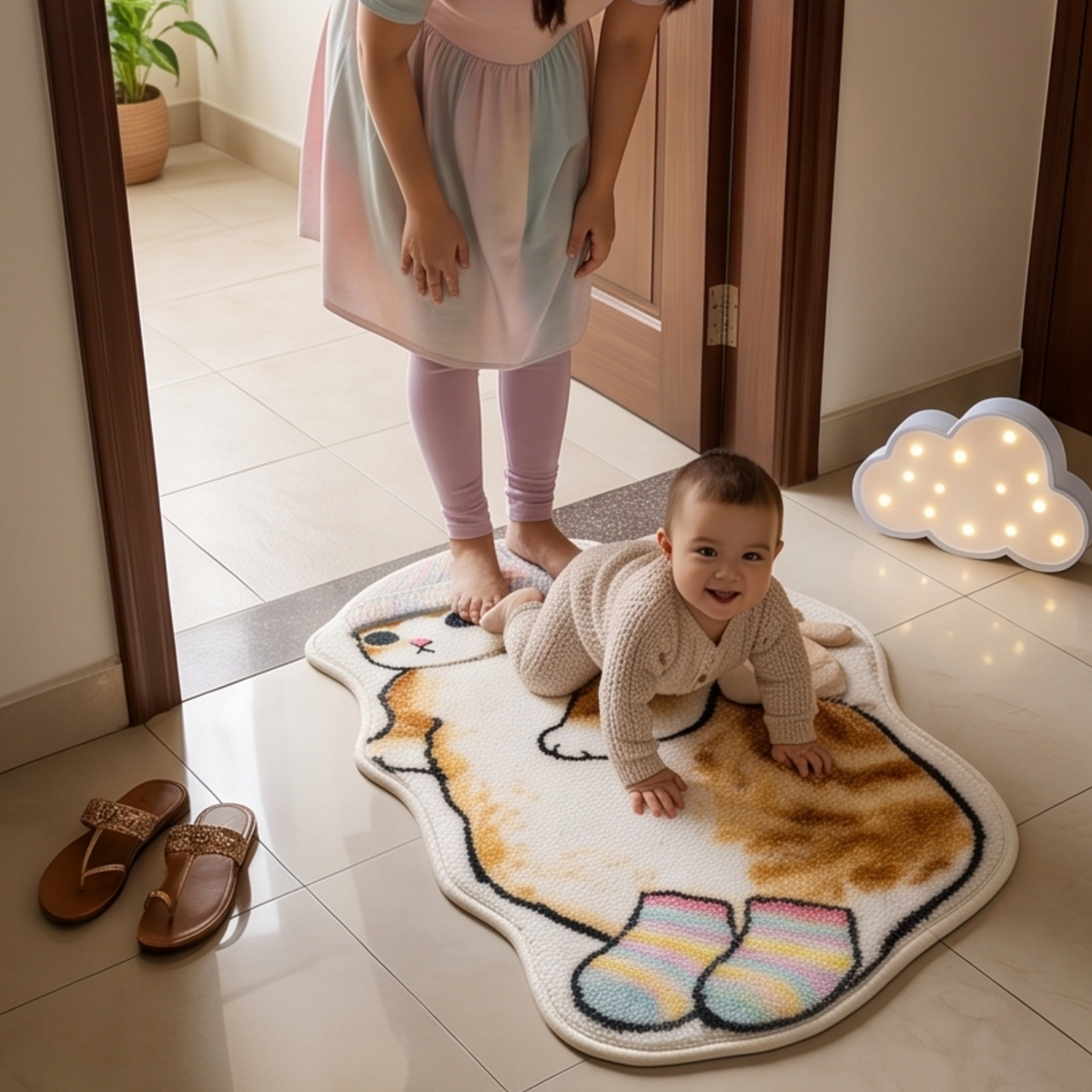 Parish Handlooms Cotton Cute Cat Design Door & Floor Mat