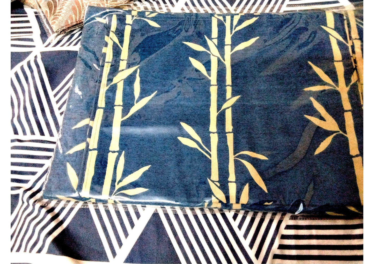 Parish Handlooms 100% Cotton Double Flat Bedsheet | 210 TC Botanical Bamboo Print Summer Bedding Set with 2 Pillow Covers (Indigo Blue)
