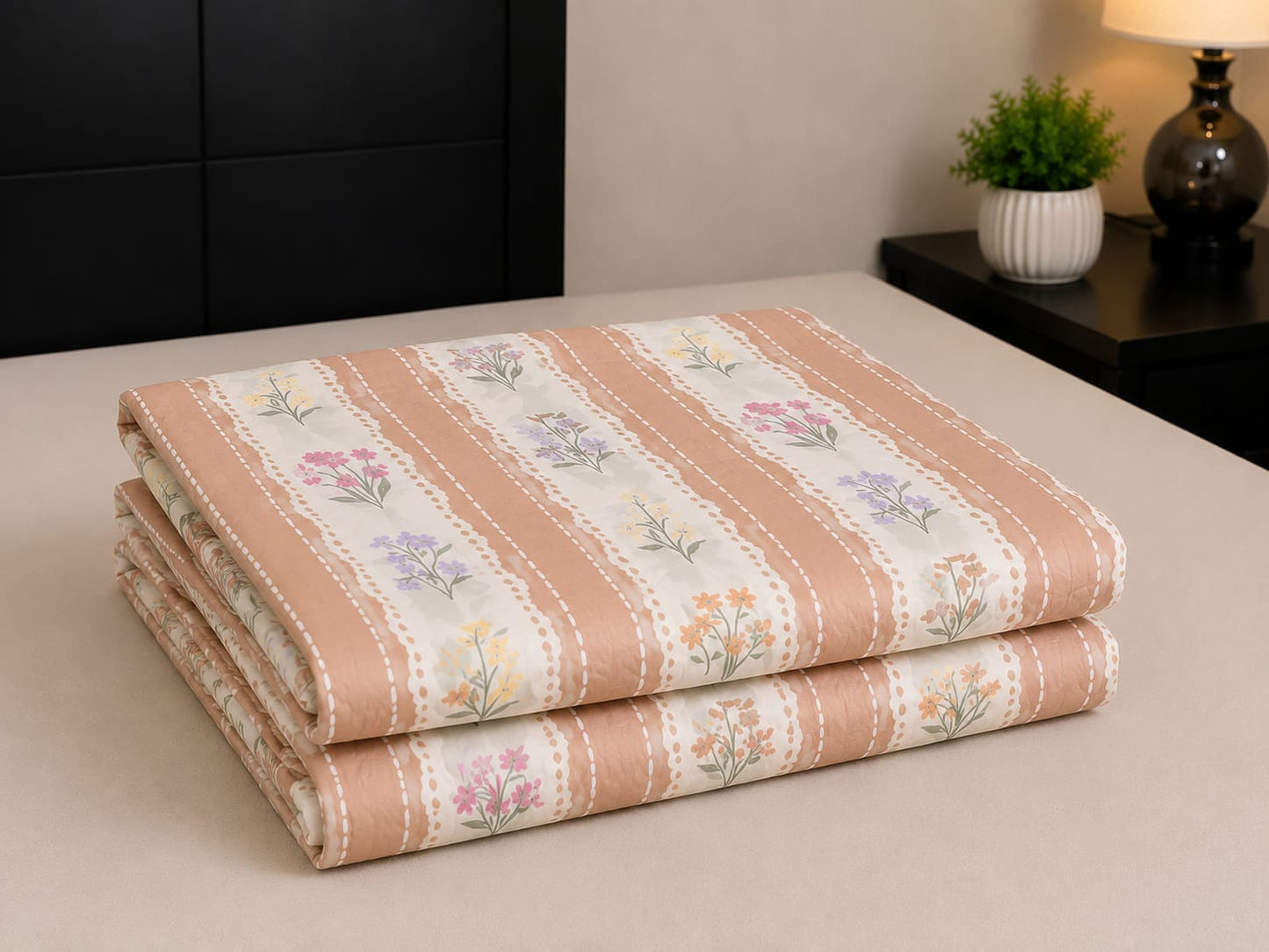 Parish Handlooms Floral Cotton Double Bedding Set 1 Double Comforter with 1 Double Bedsheet and 2 Pillow Covers (Multicolor, All Season)