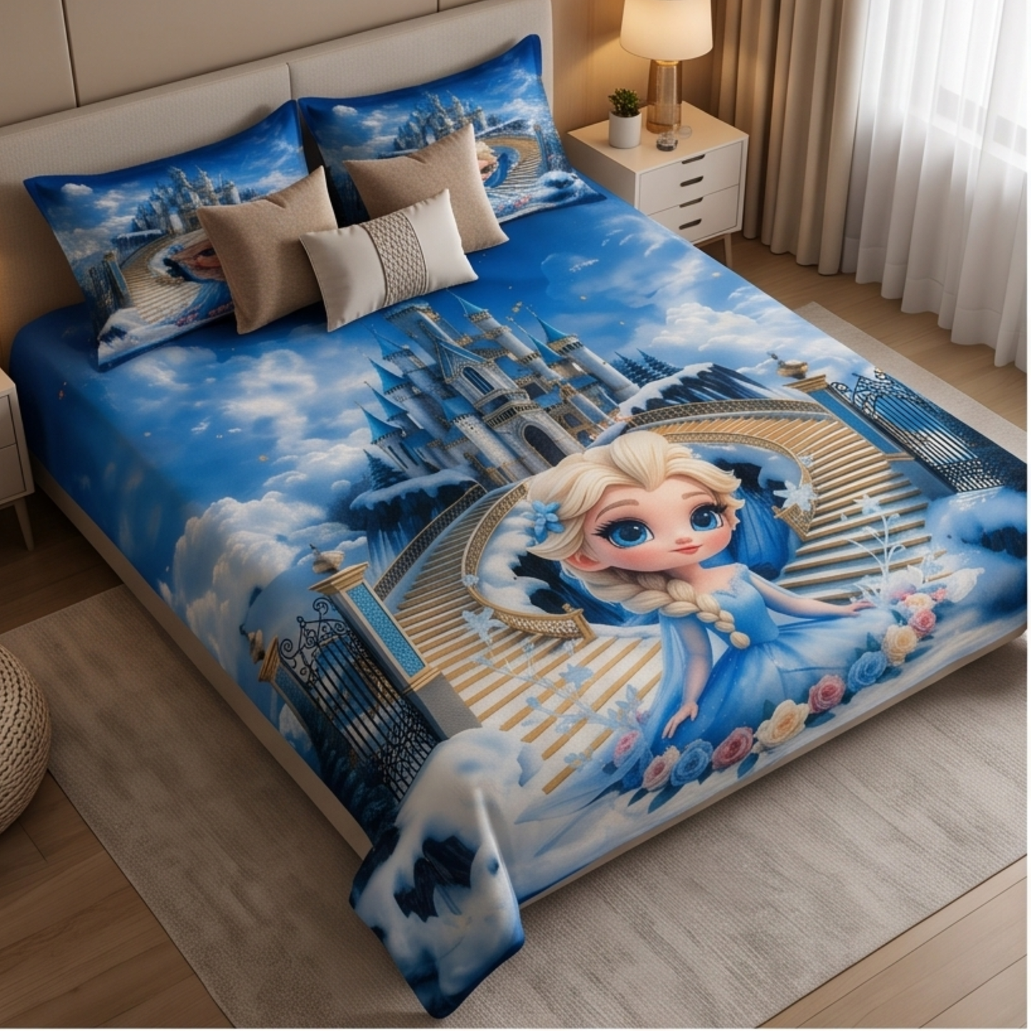 Parish Handlooms Cotton Double Flat 210 TC Cartoon 1 Summer Bedsheet with 2 Pillow Covers