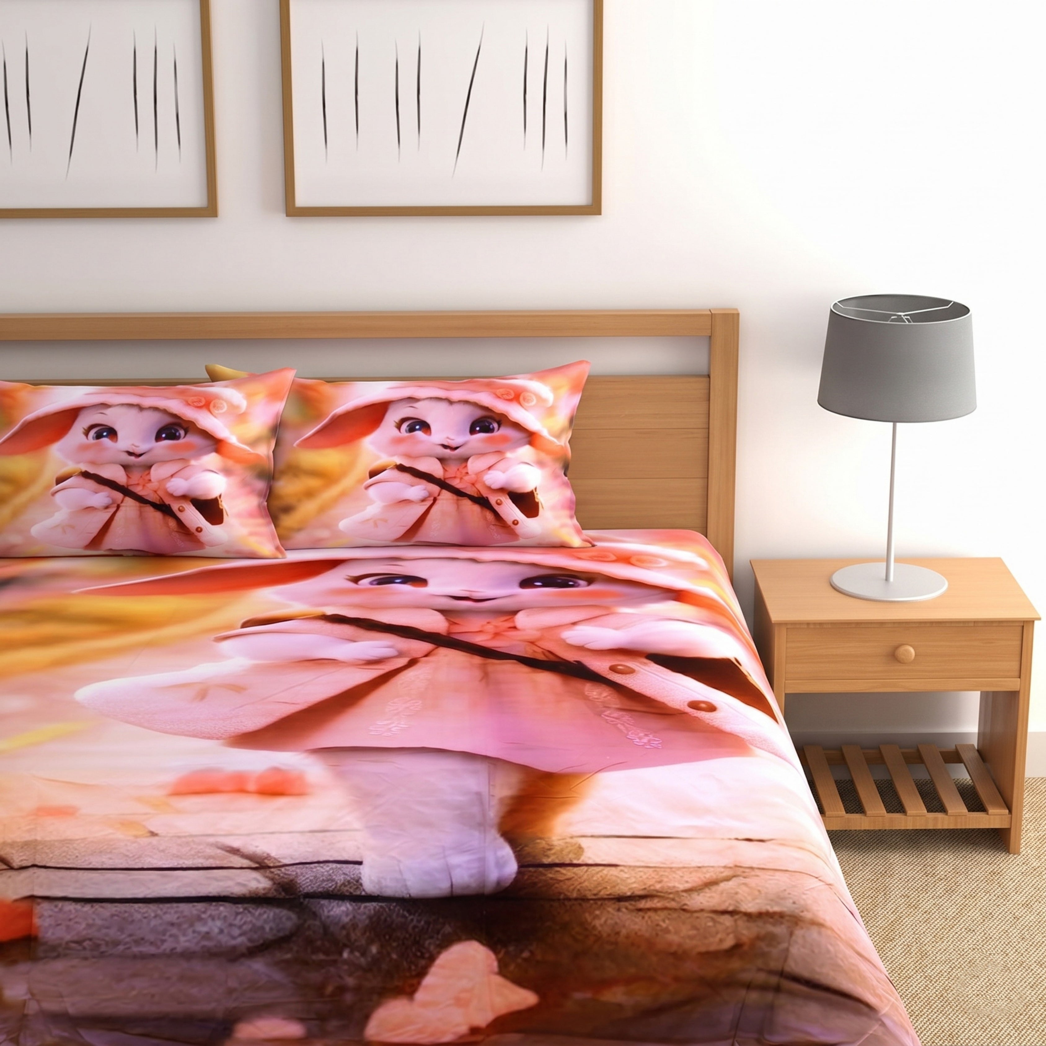Parish Handlooms 7D Cotton Double Flat 200 TC Printed 1 Summer Bedsheet with 2 Pillow Covers
