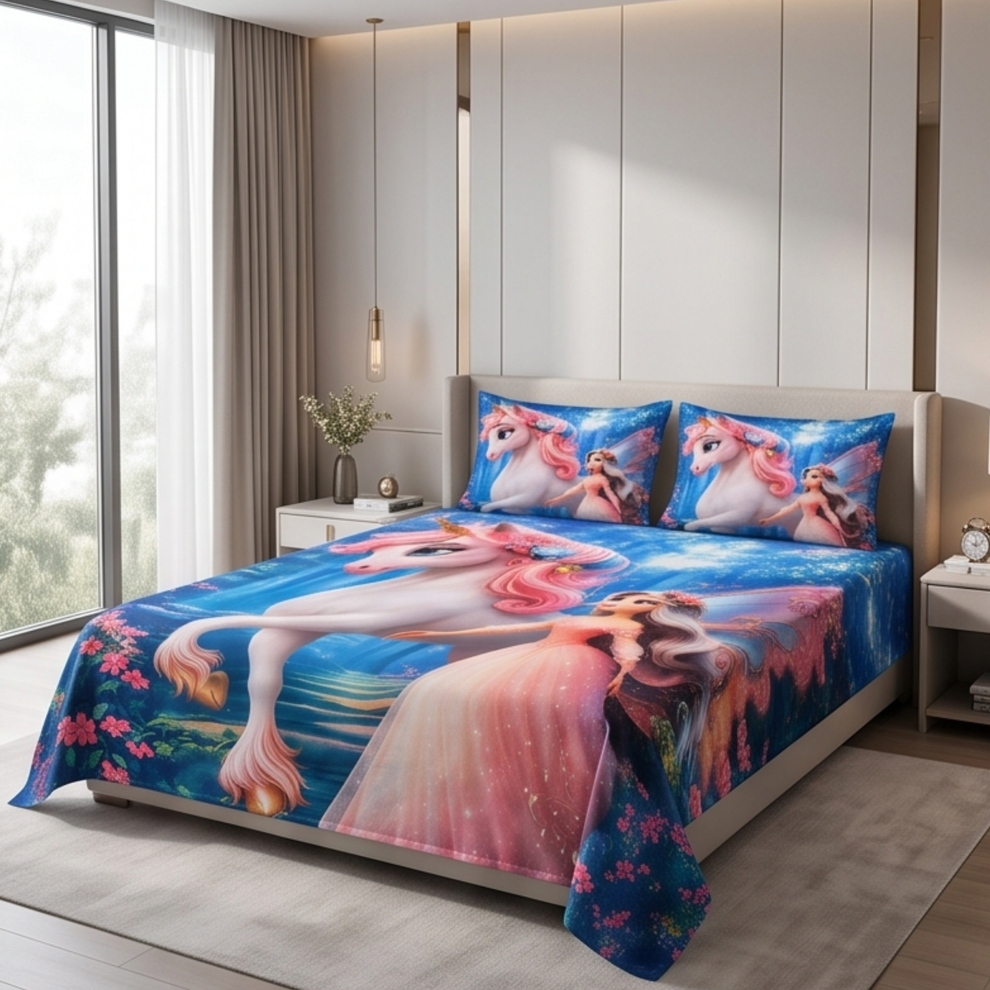 Parish Handlooms Cotton Double Flat 210 TC Cartoon 1 Summer Bedsheet with 2 Pillow Covers