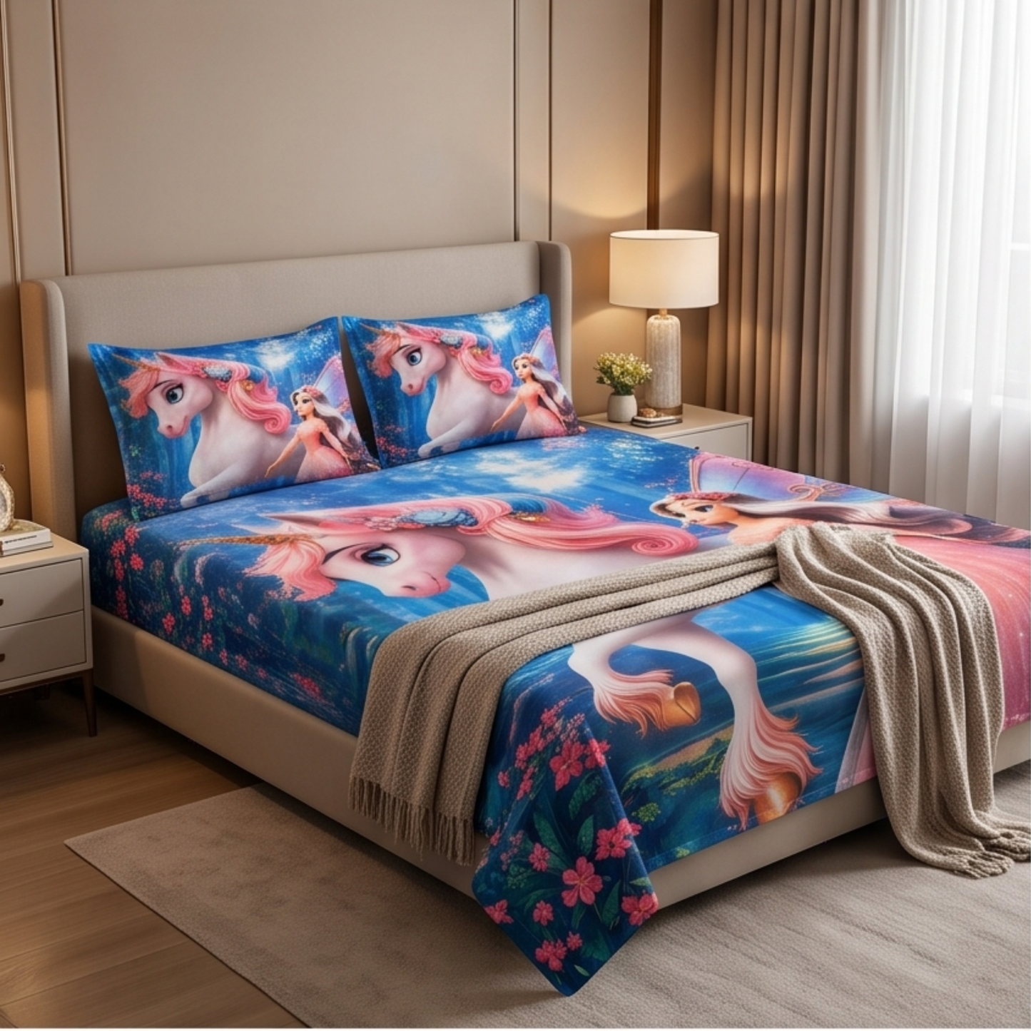 Parish Handlooms Cotton Double Flat 210 TC Cartoon 1 Summer Bedsheet with 2 Pillow Covers