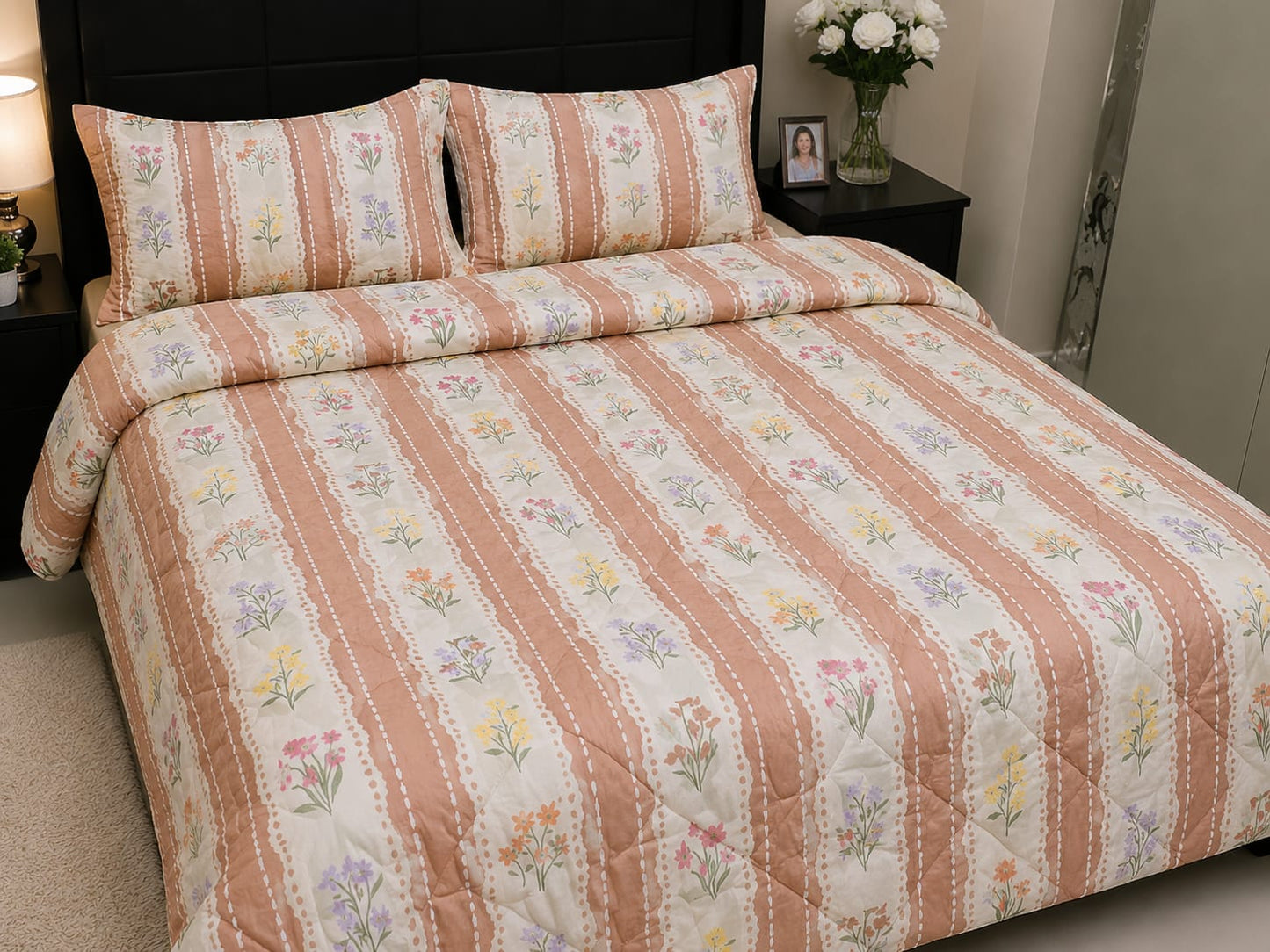 Parish Handlooms Floral Cotton Double Bedding Set 1 Double Comforter with 1 Double Bedsheet and 2 Pillow Covers (Multicolor, All Season)