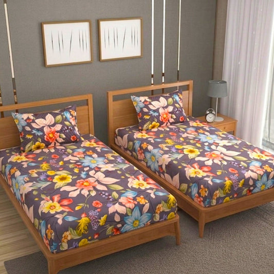 Parish Handlooms Cotton Single Flat Combo 200 TC Floral 2 AC Bedsheets with 2 Pillow Covers