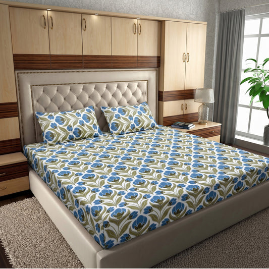Parish Handlooms Cotton Double Flat 200 TC Floral 1 AC Bedsheet with 2 Pillow Covers