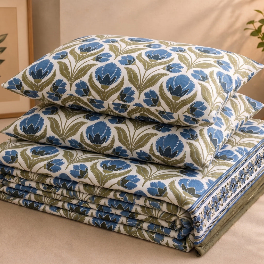 Parish Handlooms Cotton Double Flat 200 TC Floral 1 AC Bedsheet with 2 Pillow Covers