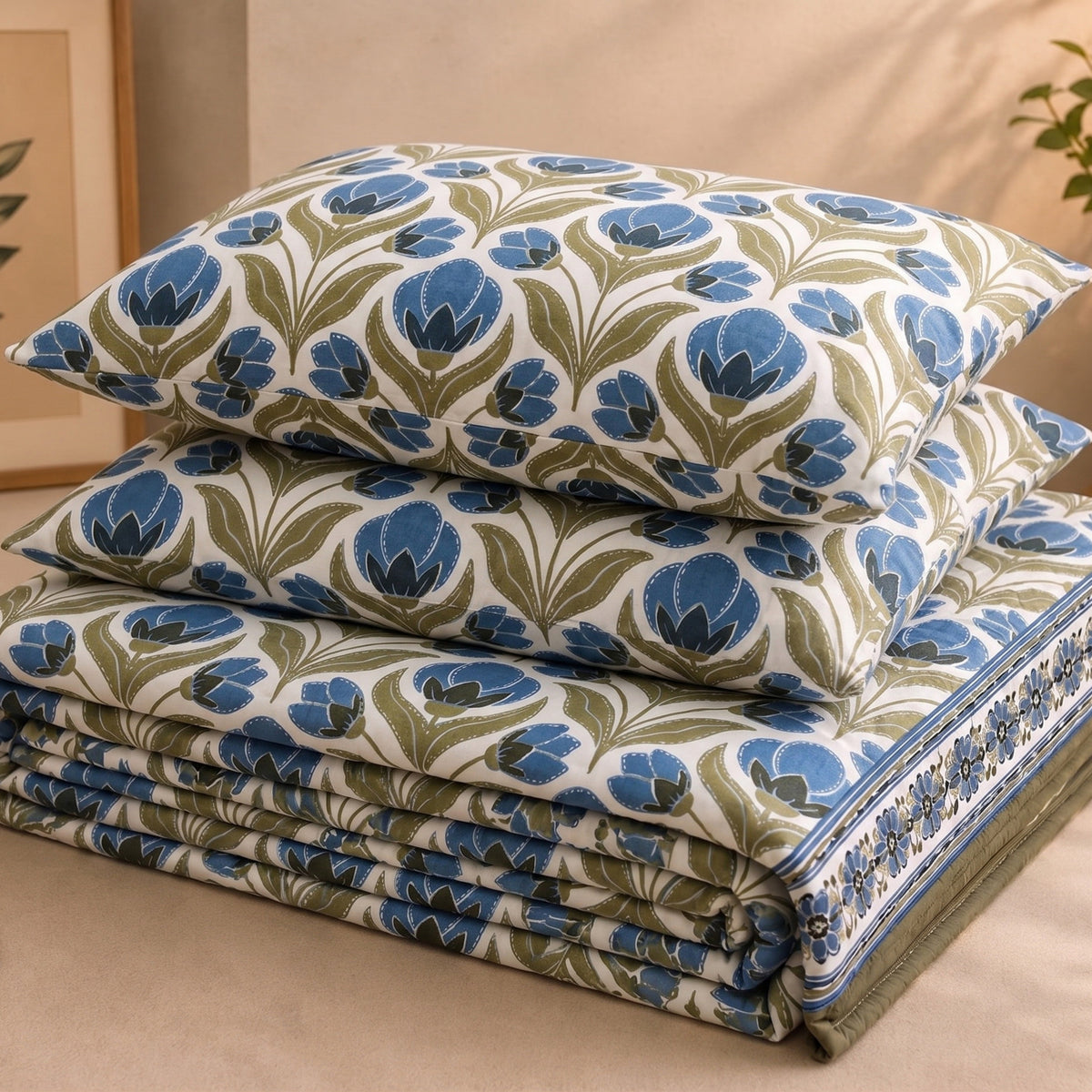 Parish Handlooms Cotton Double Flat 200 TC Floral 1 AC Bedsheet with 2 Pillow Covers