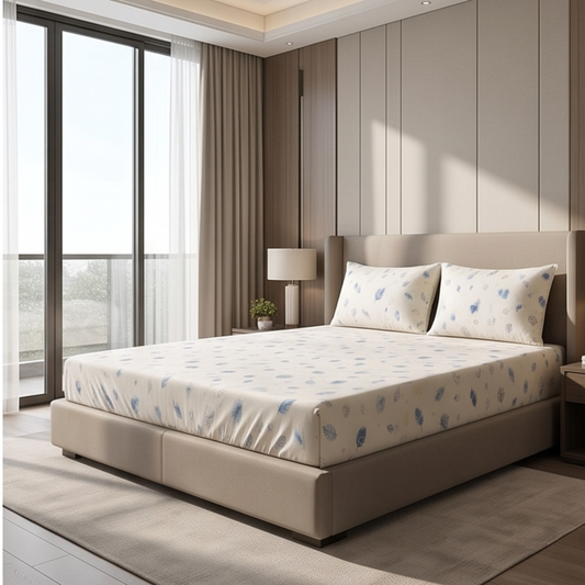 Parish Handlooms Cotton Double Fitted (Elastic) 210 TC Printed 1 Summer Bedsheet with 2 Pillow Covers