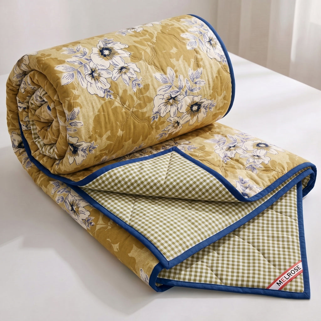 Parish Handlooms Floral Double Comforter for  Mild Winter (Microfiber, Beige)