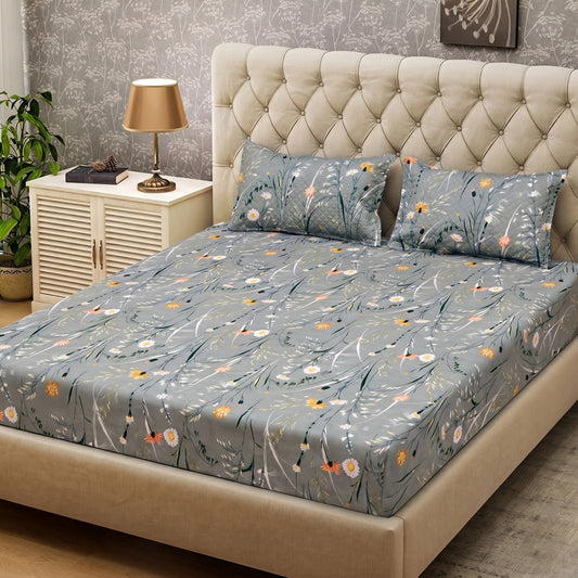 Parish Handlooms Cotton Double Flat 200 TC Floral 1 AC Bedsheet with 2 Pillow Covers