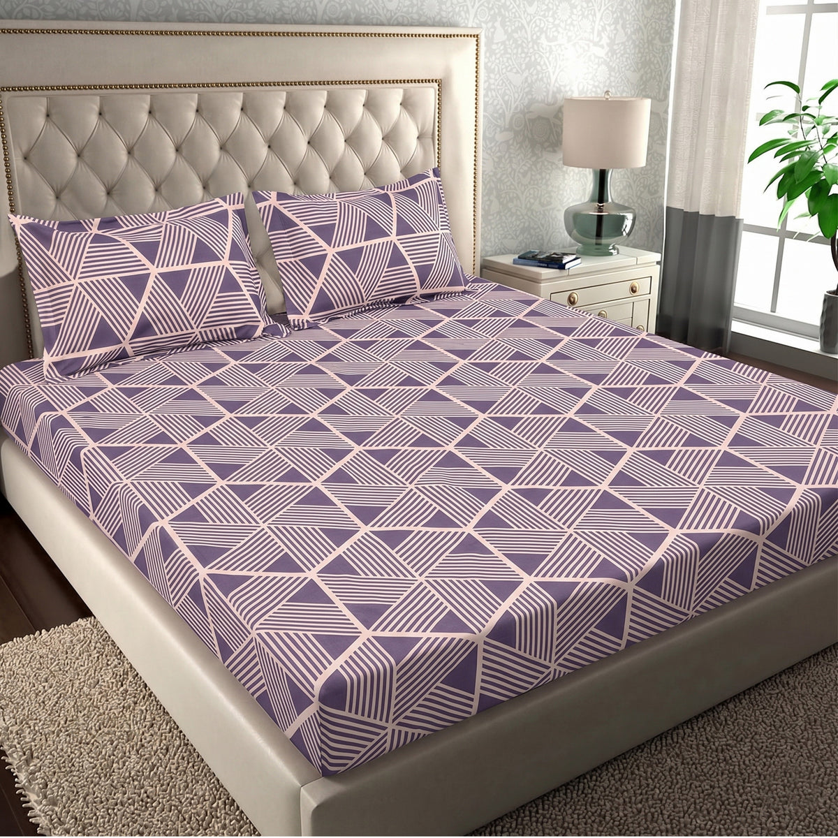 Parish Handlooms Cotton Double Flat 200 TC Geometric 1 Summer Bedsheet with 2 Pillow Covers