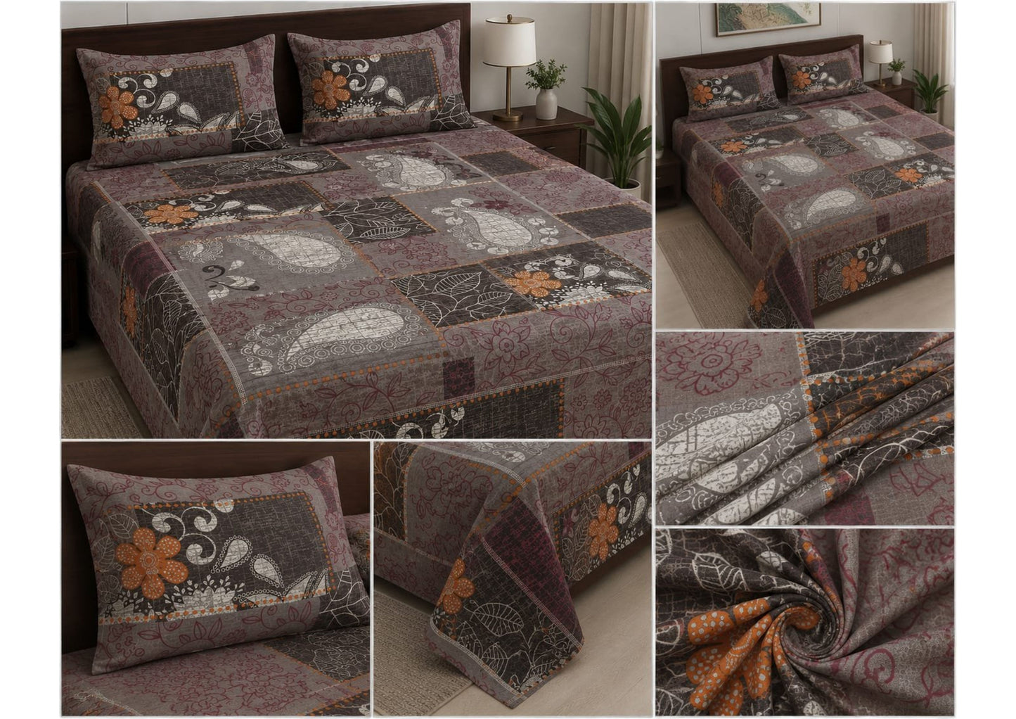 Parish Handlooms 100% Cotton Double Flat Bedsheet | 210 TC Breathable Summer Bedding Set with 2 Pillow Covers (Printed)